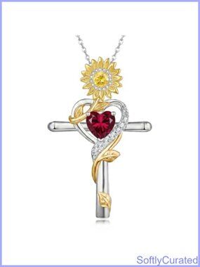 Sunflower Cross Necklace Two-Tone Pendant Adjustable Chain Gift for Women